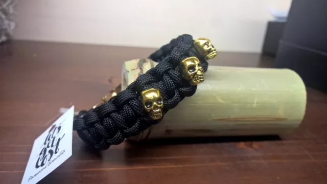 Bracciale paracord nero con teschi da uomo TG L/XL