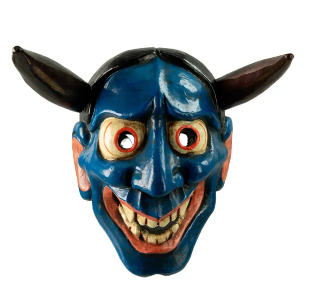 Maske Oni Devil Nein. Demon Japanisch aus Holz Teufel Noh Hannya Blau - 239