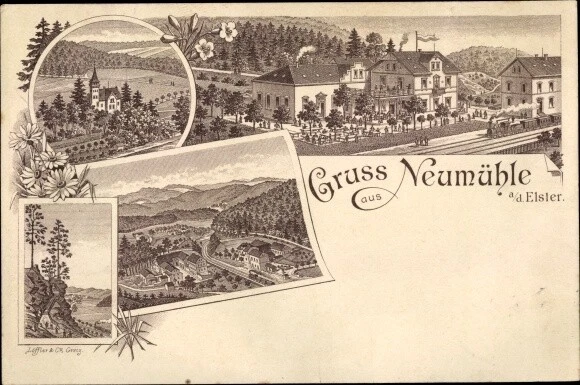 Litho Neumühle in Thüringen, Gastwirtschaft, Panorama - 10258618