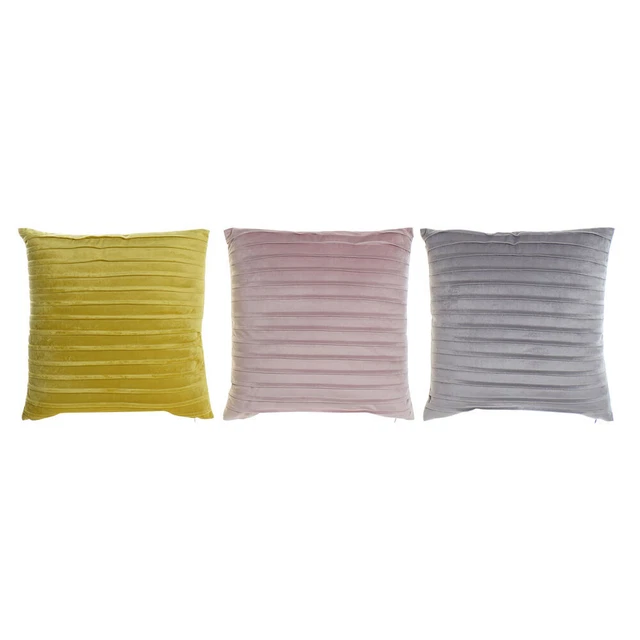 Coussin DKD Home Decor Jaune Gris Polyester Velours Rose (45 x 10 x 45 cm) (3 pc