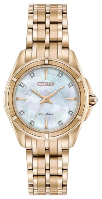 Citizen Eco-Drive Women's Prezia Diamond Accents Rose Gold 29mm Watch EM0353-50D