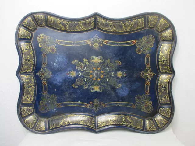 Antiguo Grandes Decorativo Historicismo Bandeja de Servir De Metal Vintage