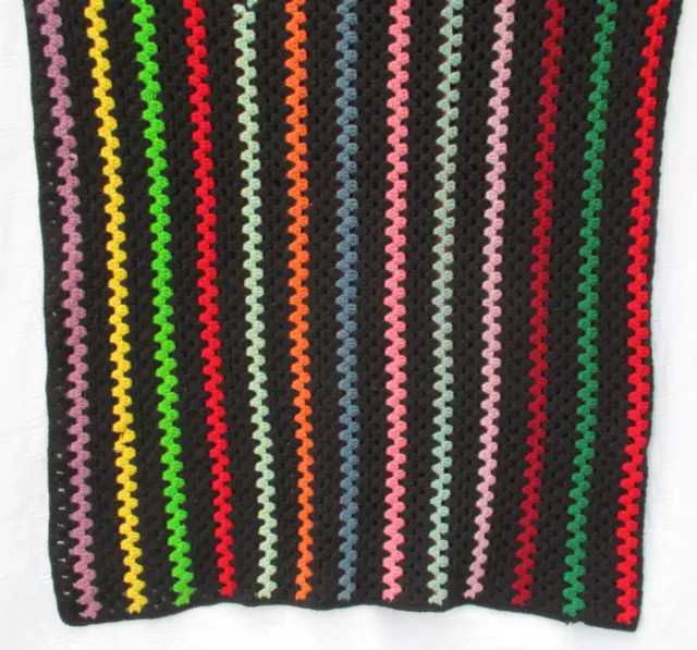 Handmade Crochet Black Blanket with Fluorescent Colors Zigzag Afghan 71 x 45