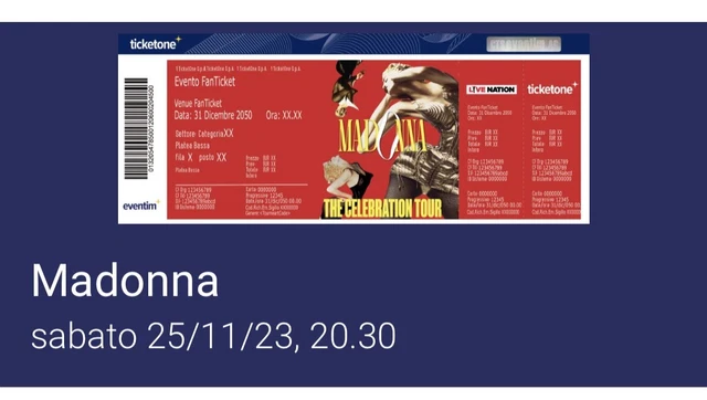 1 biglietto concerto Madonna Secondo Anello settore  C3 25/11 Forum Assago