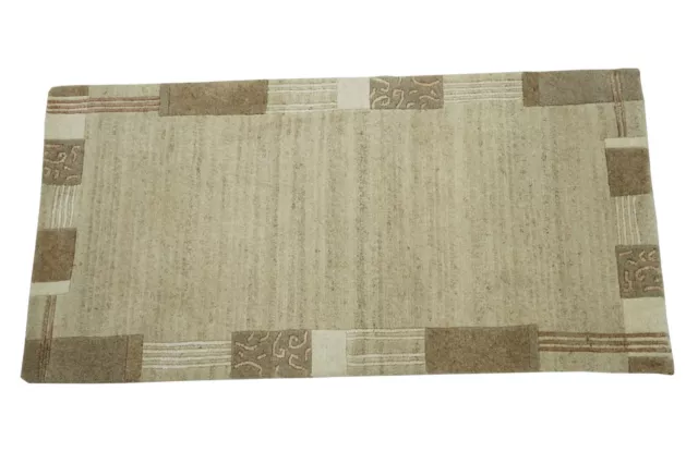 Nepal Tapis Noué à la Main Beige Braun100% Laine Tapis D'Orient 75x140 CM N-770