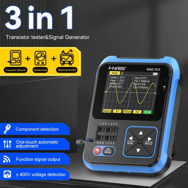 3 in 1 FNIRSI DSO-TC3 Digital Oscilloscope Transistor Tester Signal Generator CN