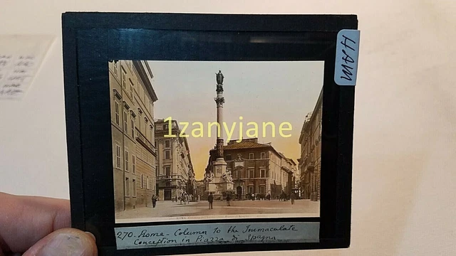 Colored Glass Magic Lantern Slide HAM ROME ITALY COLUMN IMMACULATE CONCEPTION Colored Glass Magic Lantern Slide HAM ROME ITALY COLUMN IMMACULATE CONCEPTION