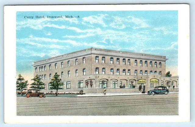IRONWOOD, Michigan MI ~ Roadside CURRY HOTEL Gogebic County c1920s Postcard