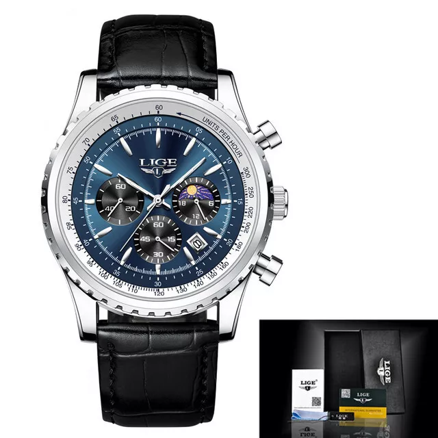 LIGE Chronograph Armbanduhr Herren Edelstahl Männeruhr Herrenuhr Lederarmband