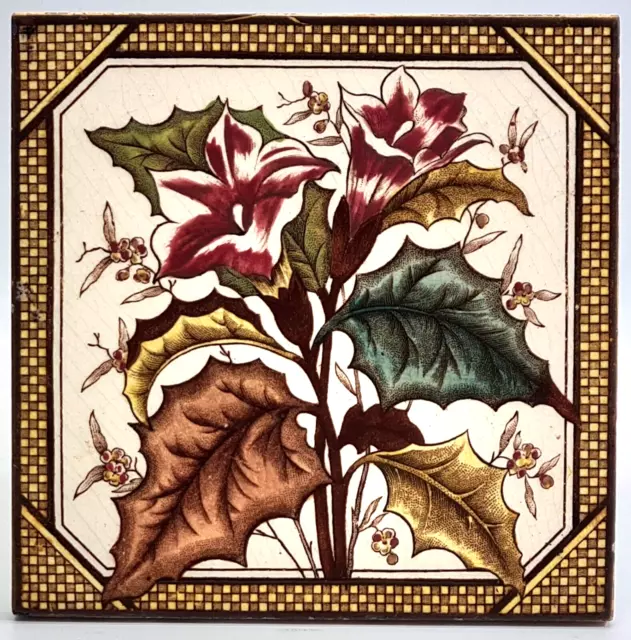 Victorian Fireplace Tile Floral Transfer Print & Tint 1890's