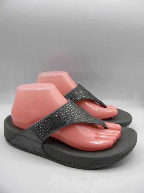 FITFLOP Lulu Gray Rhinestone Thong Sandals Size EU 39 US 8