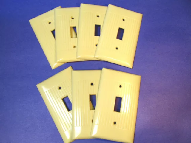 7 Vintage SIERRA Ribbed Electrical Ivory Bakelite Switch Plates