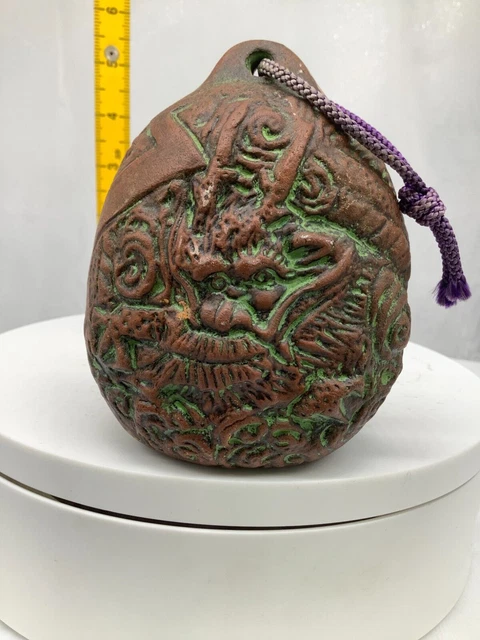 Japanese Clay Bell Ceramic Dorei Asian Antiques Ancient Dragon