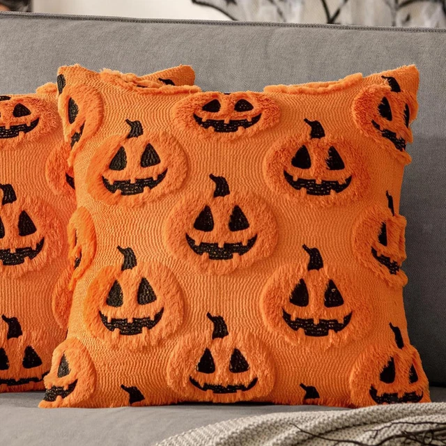 Herbst Kissenbezüge 4er Set 45x45cm - Kürbis Design Baumwolle-Leinen