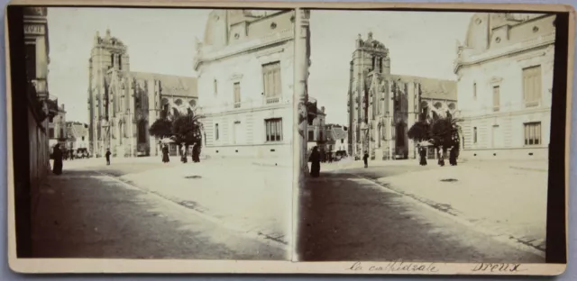 Cathédrale de Dreux France Photo amateur Stéréo Citrate Vintage ca 1900
