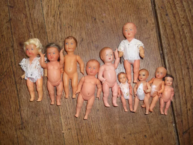lot de 10 petites poupées anciennes celluloïd /Petit Collin /maison de poupées,