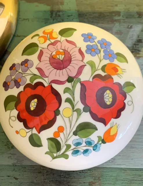 Vintage Hungarian Hand Painted Porcelain Dish Dresser Box Lidded Jewelry Floral
