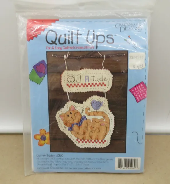 Candamar Designs Quilt Ups Cross Stitch Kit Cat-A-Tude Wall Hanging Decor SEALED
