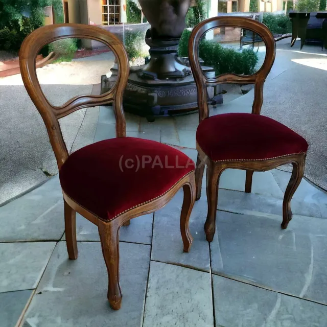 2 Stühle Im Louis-Philippe-Style Biedermeier Aus Echtholz Mit Samtbezug In Rot