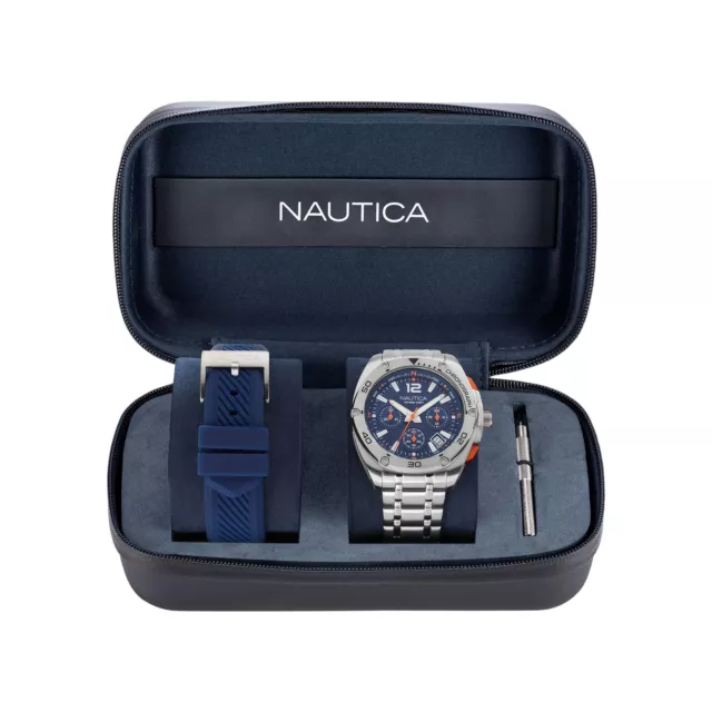 Orologio Uomo + Cinturino NAUTICA TIN CAN BAY NAPTCF212 Chrono Acciaio Blu