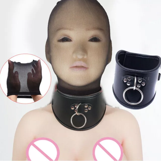 PU Leather Neck Collar Choker Posture Corset Bondage Mask Stockings Headgear SM