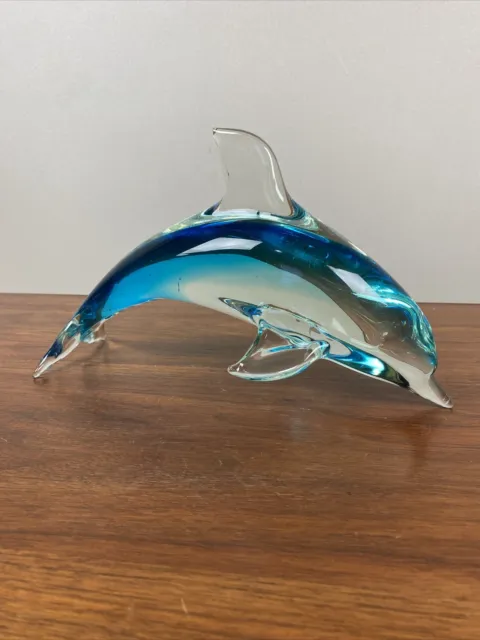 Fifth Avenue Crystal LTD - Blue/Clear 10" Art Glass Dolphin - Beautiful - Heavy