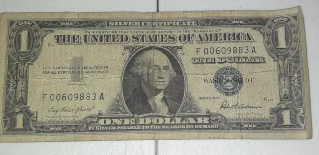 1957 Series A One Dollar Blue Seal Note Silver Certificate