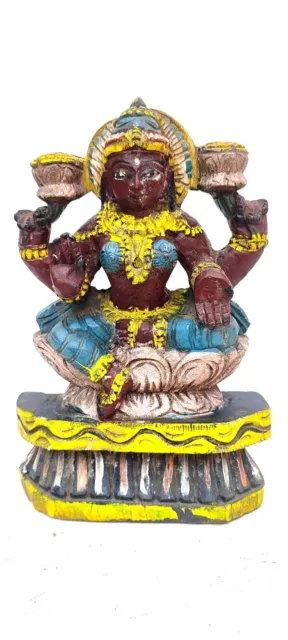 Hindu Goddess Lekshmi Hand Carved Vintage Wooden statue/figurine