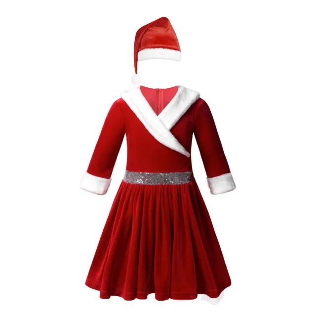 Girls Dress Color Block Christmas Costume Festival Dresses Role Play Suit Xmas