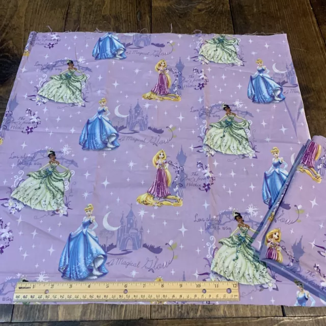 Disney Princess Cotton fabric 3 Princesses on Lavender, 2 pc 17.5x42" & 20.5x42"