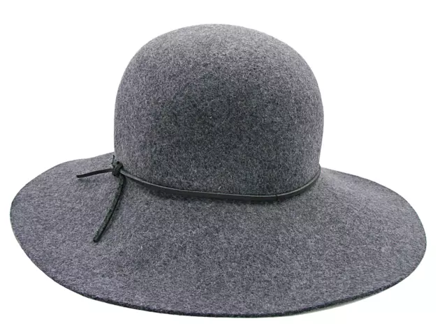 PHENIX Womens Wide Brim Floppy Hat Gray Wool Leather Trim One Size Event Church
