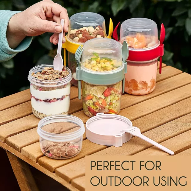 Yoghurt Cup with Spoon & Fork for Fruit Overnight Oats Food Jar Container