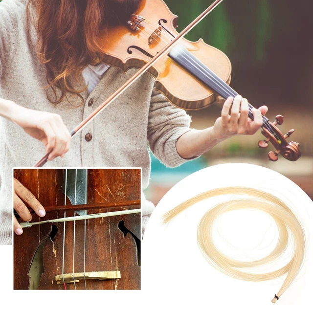 2 Hank Universal Yellow+White Stallion Horse Hair for Violin Bow Instrument Part 3