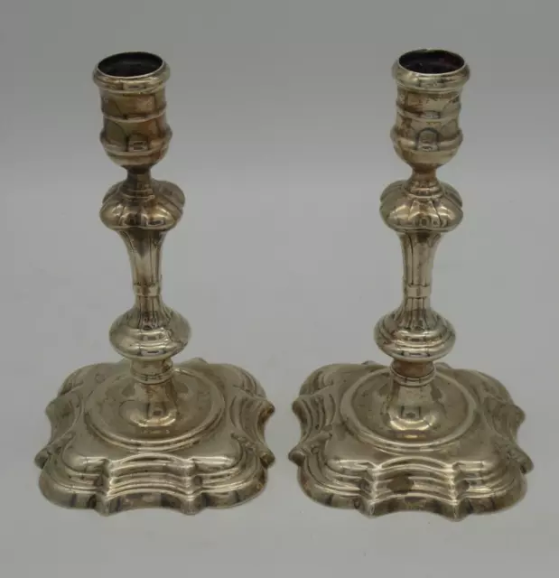 Superb Pair Of Antique George Ii Solid Silver Candlesticks London 1738