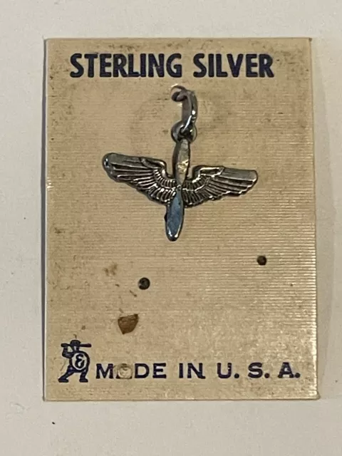 Original WWII US Army Air Corp Sterling Silver Pendant Charm Wings NOS