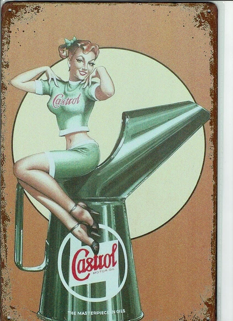 *Tolle Deko Garage Castrol ÖL Öldose Retro sex PIN UP GIRL OIL Tankstelle*