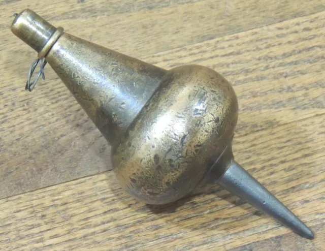 LARGE 2 lb. 10 oz. UNMARKED MILLWRIGHT'S STEEL TIPPED BRASS PLUMB BOB-PEAR SHAPE