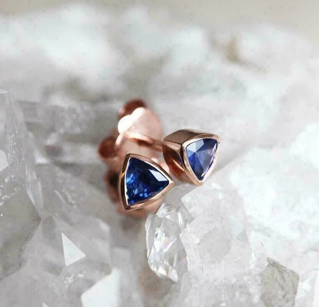 White Gold Plated Trillion Cut Lab Created Sapphire Women's Stud Earring 1 Carat