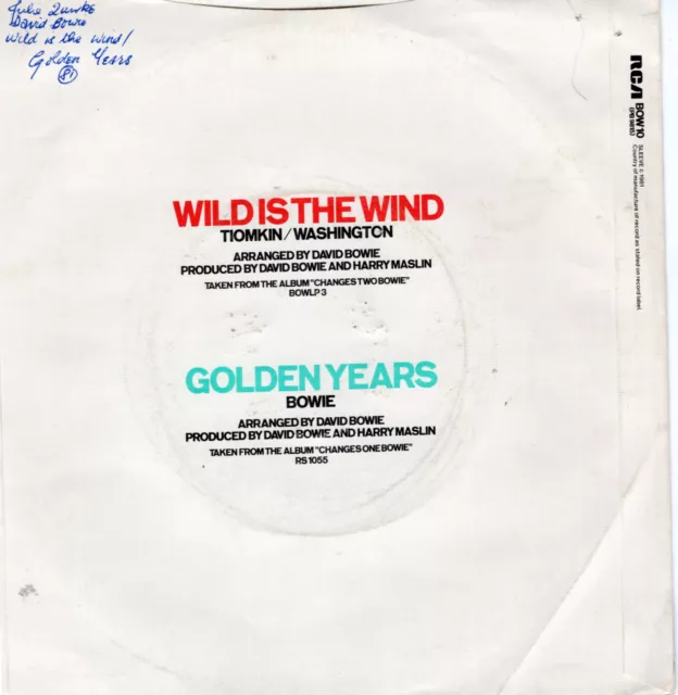 DAVID BOWIE ~ Wild Is The Wind/Golden Years ~ 1981 UK 7" vinyl single in pic.slv 2