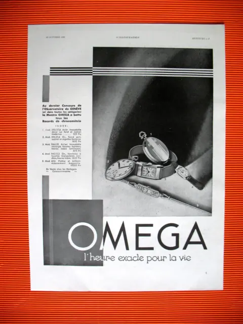 Publicite De Presse Omega Montre De Precision Concours Tous Les Records Ad 1932