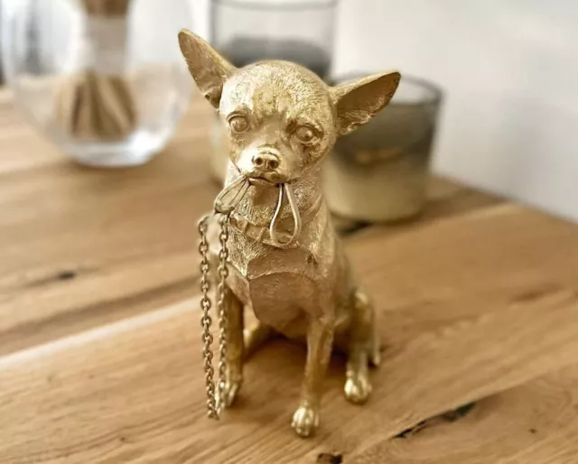 Dekofigur Hundefigur Chihuahua Hund Deko gold Hundedeko