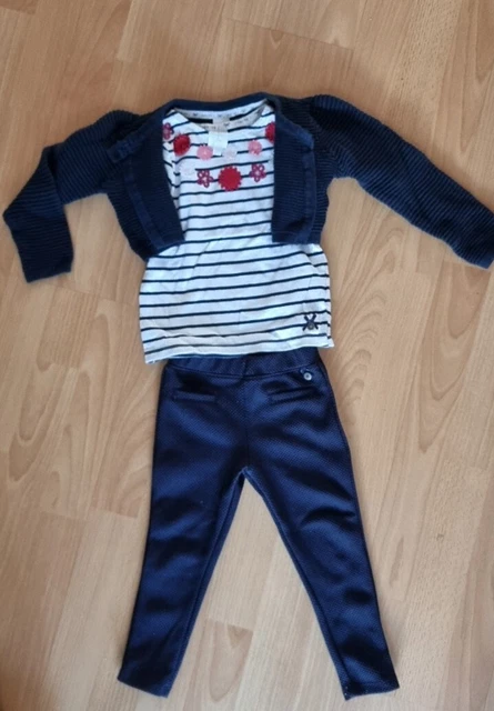 JASPER CONRAN girls 3 piece outfit top cardigan trousers age 2-3
