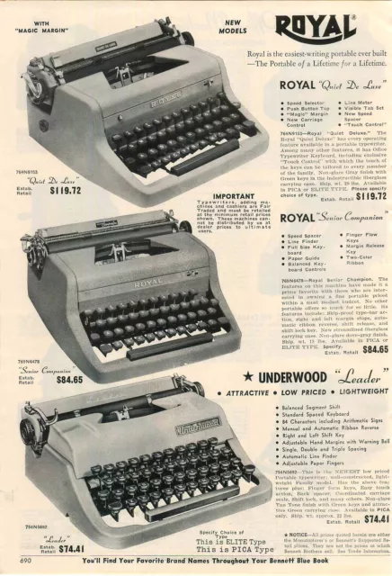 1956 ADVERT Royal Quiet Deluxe Portable Typewriter Underwood Leader