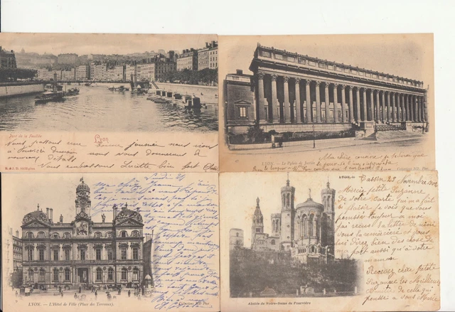 Lot de 4 cartes postales anciennes old postcards LYON timbrées 1902 MOUCHON 5