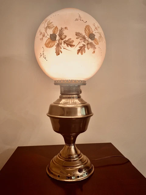 Vintage Brass Hurricane GWTW Parlor Table Banquet Oil Lamp Electrified 20.5”Tall