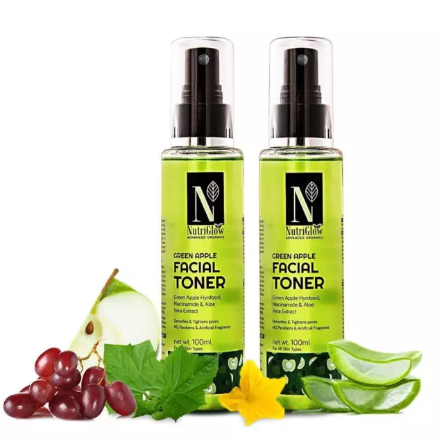 Tóner facial Nutriglow Advanced Organics verde manzana 100 ml cada uno, paquete de 2