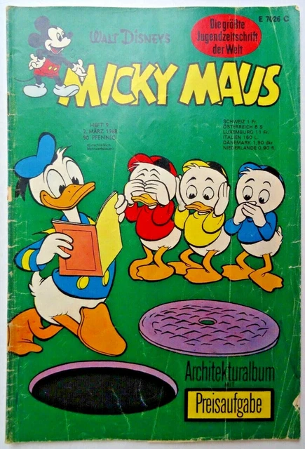 1 Micky Maus Heft Nr. 9 aus 1968, Zustand 2-, mit Schnipp, mit Einklappseiten