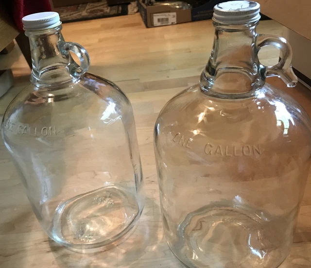 VINTAGE 1 GALLON apple juice/cider handle whiskey type glass jars/jugs
