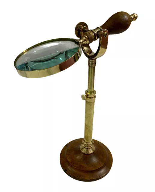 Nautical Antique Brass Handheld Magnifying Glass on Stand Reading Magnifier