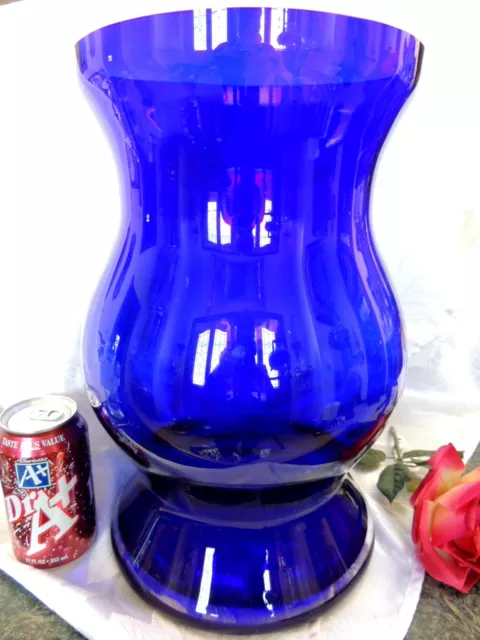 MONUMENTAL EXTRA LARGE HEAVY 14+"Tall x 10"Wide Vintage Glass COBALT BLUE Vase